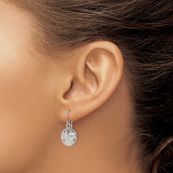 Sterling Silver Polished and Textured Sand Dollar Dangle Earrings