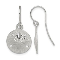 Sterling Silver Polished and Textured Sand Dollar Dangle Earrings view 1