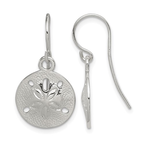 Sterling Silver Polished and Textured Sand Dollar Dangle Earrings