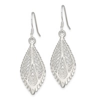 Sterling Silver Polished & D C Fancy Filigree Teardrop Dangle Earrings view 2