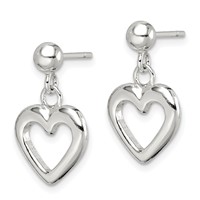 Sterling Silver Polished Dangle Heart Post Earrings view 2