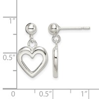 Sterling Silver Polished Dangle Heart Post Earrings view 4