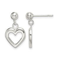 Sterling Silver Polished Dangle Heart Post Earrings view 1