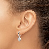 Sterling Silver Polished Puff Heart Dangle Hoop Earrings view 3
