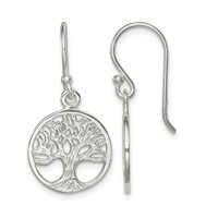 Sterling Silver Polished Filigree Tree Dangle Earrings view 1