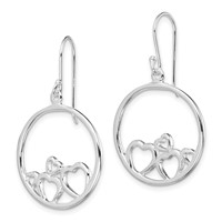 Sterling Silver Rhodium-plated Polished Open Hearts Circle Dangle Earrings view 2