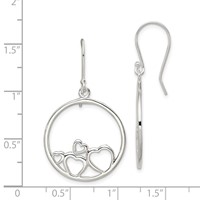 Sterling Silver Rhodium-plated Polished Open Hearts Circle Dangle Earrings view 4