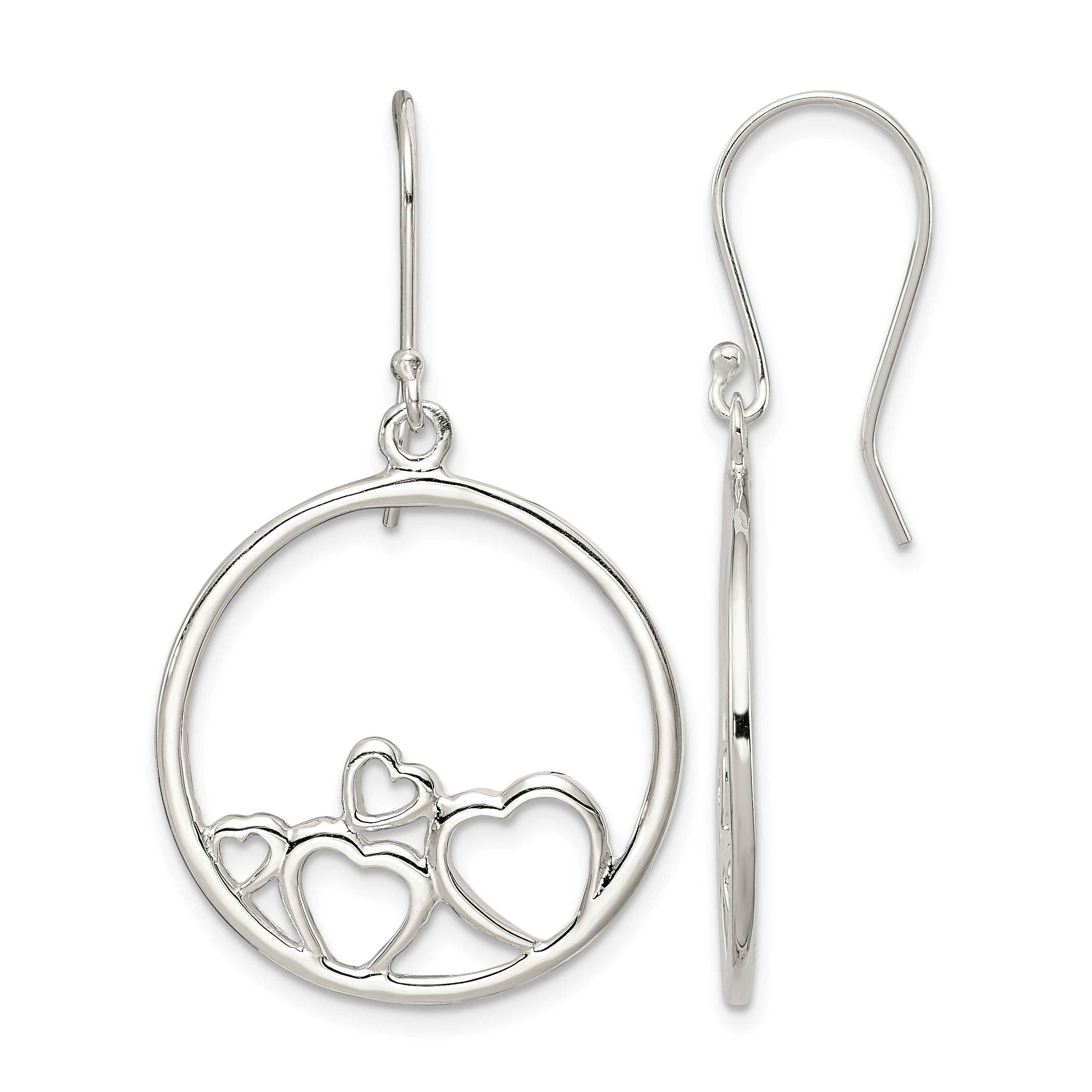 Sterling Silver Rhodium-plated Polished Open Hearts Circle Dangle Earrings (QE7079)
