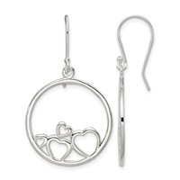 Sterling Silver Rhodium-plated Polished Open Hearts Circle Dangle Earrings view 1