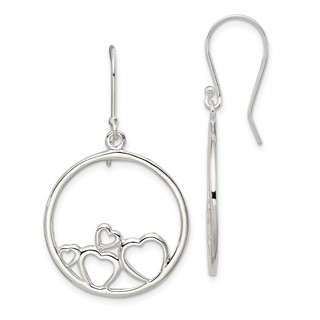 Sterling Silver Rhodium-plated Polished Open Hearts Circle Dangle Earrings