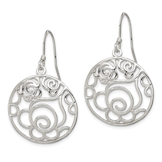 Sterling Silver Polished Fancy Circle Dangle Earrings