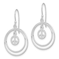 Sterling Silver Rhodium-plated Circles Earrings with Peace Symbol Dangle view 2