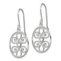Sterling Silver Polished Filigree Oval Dangle Earrings view 2