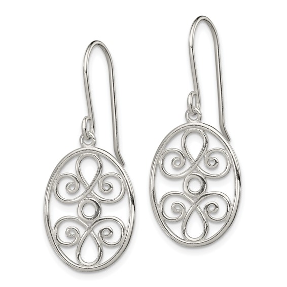 Sterling Silver Polished Filigree Oval Dangle Earrings