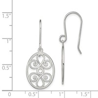 Sterling Silver Polished Filigree Oval Dangle Earrings view 4