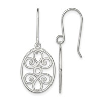 Sterling Silver Polished Filigree Oval Dangle Earrings view 1