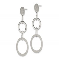 Sterling Silver Polished & Textured Circle & Oval Links Post Dangle Earring view 2
