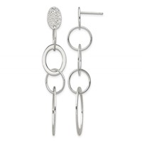 Sterling Silver Polished & Textured Circle & Oval Links Post Dangle Earring view 1