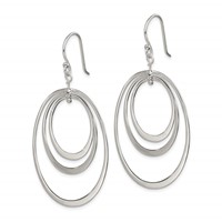 Sterling Silver Polished Triple Oval Dangle Earrings view 2