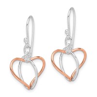 Sterling Silver Earrings with Rose Vermeil Heart Dangle view 2