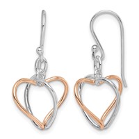 Sterling Silver Earrings with Rose Vermeil Heart Dangle view 1