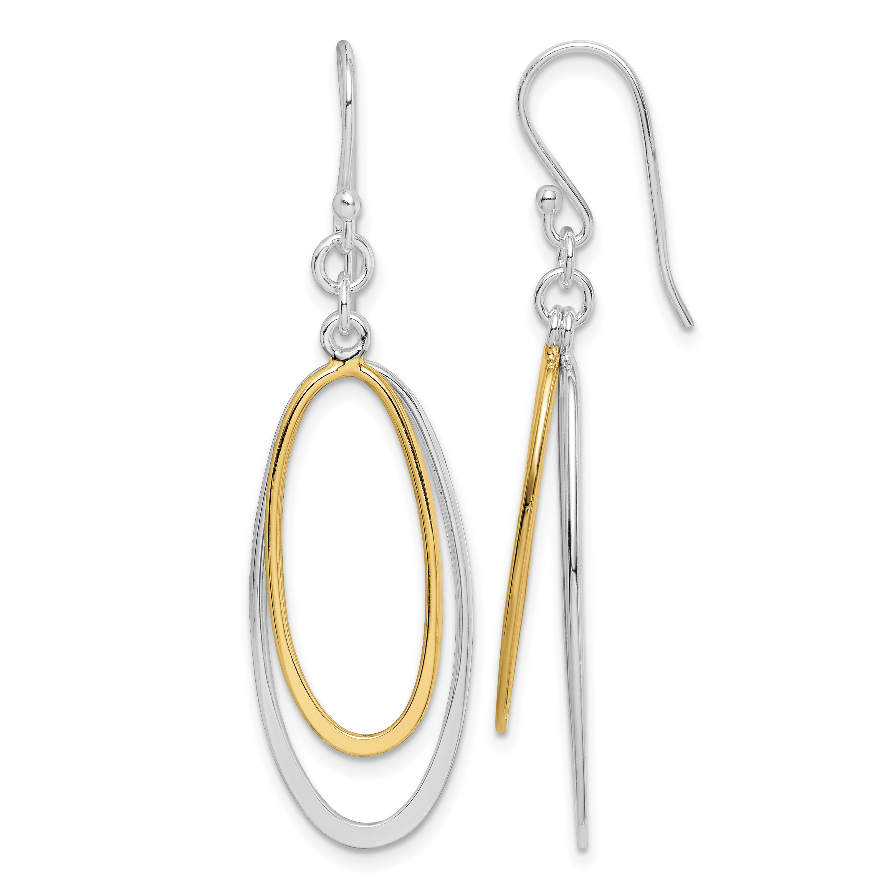 Sterling Silver Rhodium-plated & Gold-tone Double Oval Dangle Earrings (QE7237)