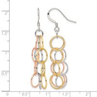 Sterling Silver Earrings with Tri-color Vermeil Polished Circle Link Dangle view 4