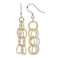 Sterling Silver Earrings with Tri-color Vermeil Polished Circle Link Dangle view 1