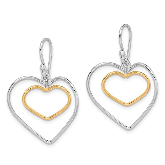Sterling Silver Gold-Plated Double Heart Wire Dangle Earrings