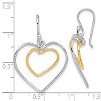 Sterling Silver Gold-Plated Double Heart Wire Dangle Earrings view 4
