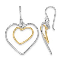 Sterling Silver Gold-Plated Double Heart Wire Dangle Earrings view 1