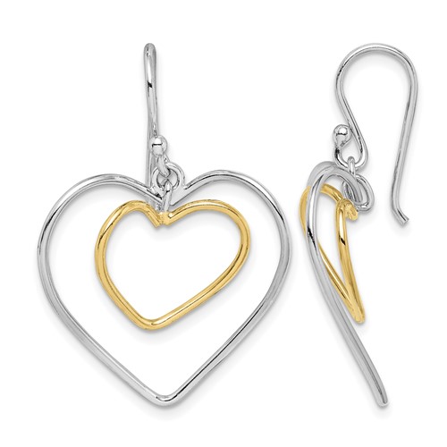 Sterling Silver Gold-Plated Double Heart Wire Dangle Earrings