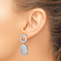 Sterling Silver CZ 2-Squares Post Dangle Earrings view 3