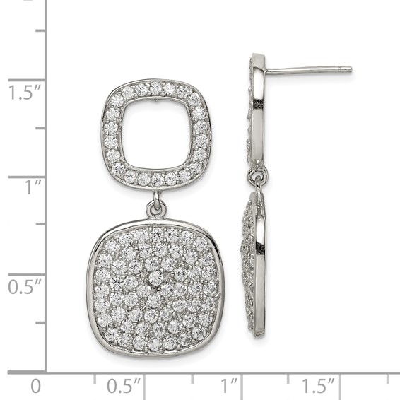 Sterling Silver CZ 2-Squares Post Dangle Earrings
