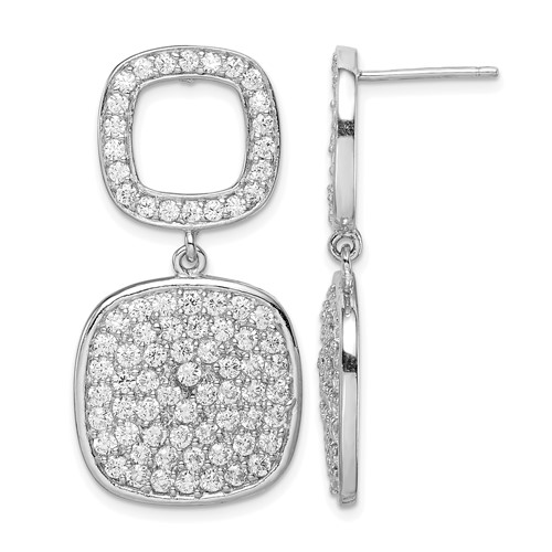 Sterling Silver CZ 2-Squares Post Dangle Earrings