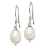 Sterling Silver Polished White 7-8mm Freshwater Cultured Pearl Dangle Earrings view 2