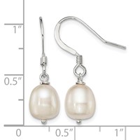 Sterling Silver Polished White 7-8mm Freshwater Cultured Pearl Dangle Earrings view 4