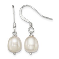 Sterling Silver Polished White 7-8mm Freshwater Cultured Pearl Dangle Earrings view 1