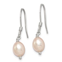Sterling Silver Polished Pink 6-7mm Freshwater Cultured Pearl Dangle Earrings view 2