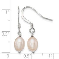 Sterling Silver Polished Pink 6-7mm Freshwater Cultured Pearl Dangle Earrings view 4