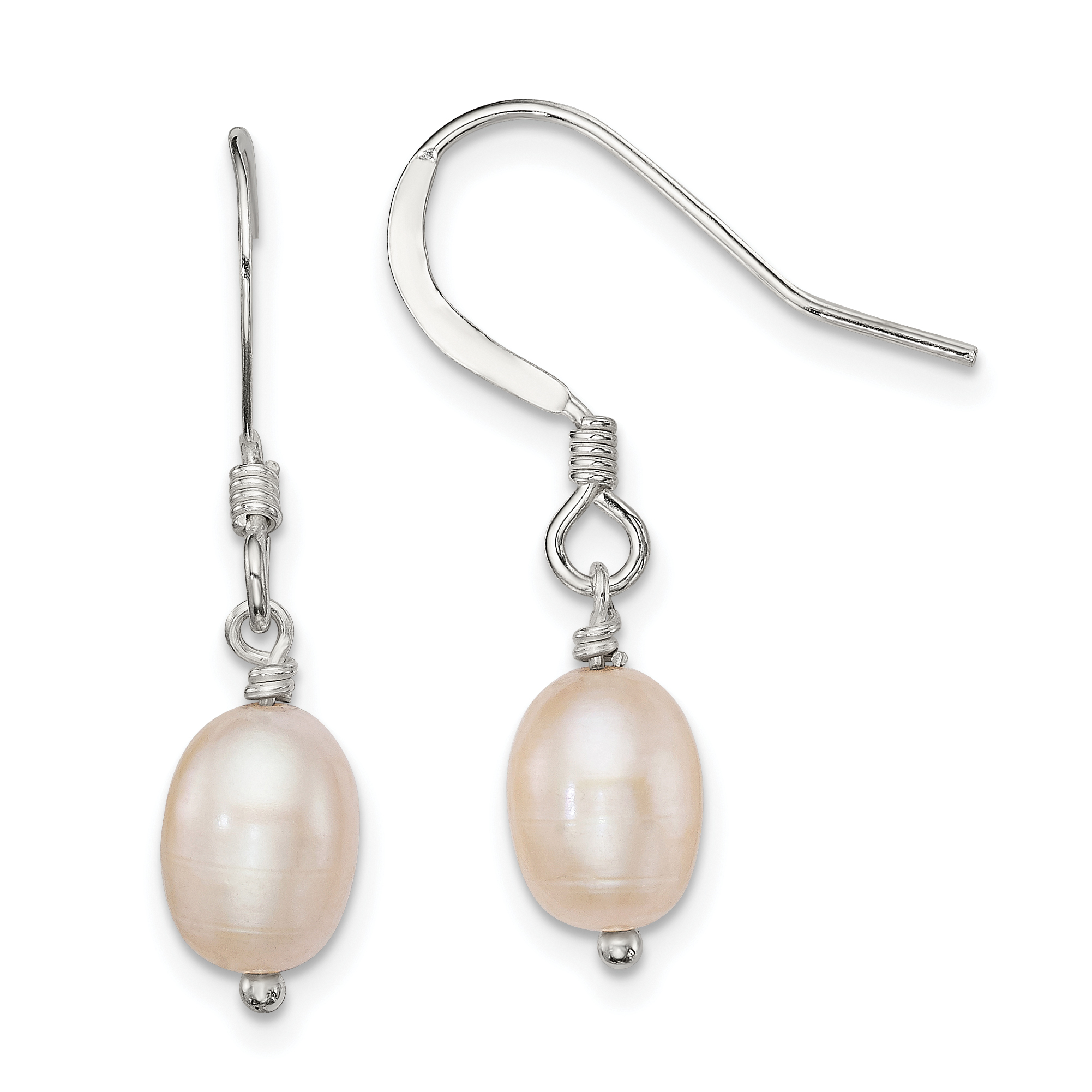 Sterling Silver Polished Pink 6-7mm Freshwater Cultured Pearl Dangle Earrings (QE7296)