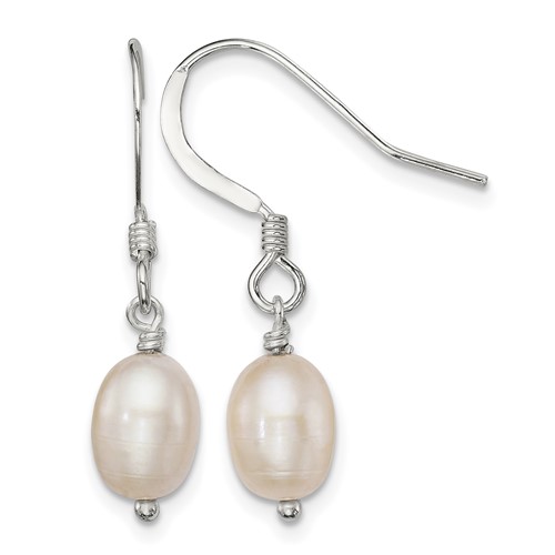 Sterling Silver Polished Pink 6-7mm Freshwater Cultured Pearl Dangle Earrings