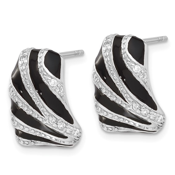 Sterling Silver Polished CZ & Enamel Post Dangle Earrings