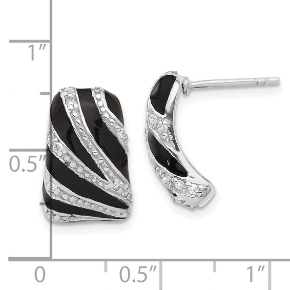 Sterling Silver Polished CZ & Enamel Post Dangle Earrings