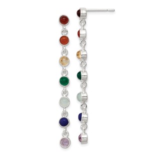Sterling Silver Rhodium Plated Multicolor Quartz Dangle Post Earrings