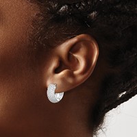 Sterling Silver Rhodium-plated CZ Hinged Hoop Earrings view 3