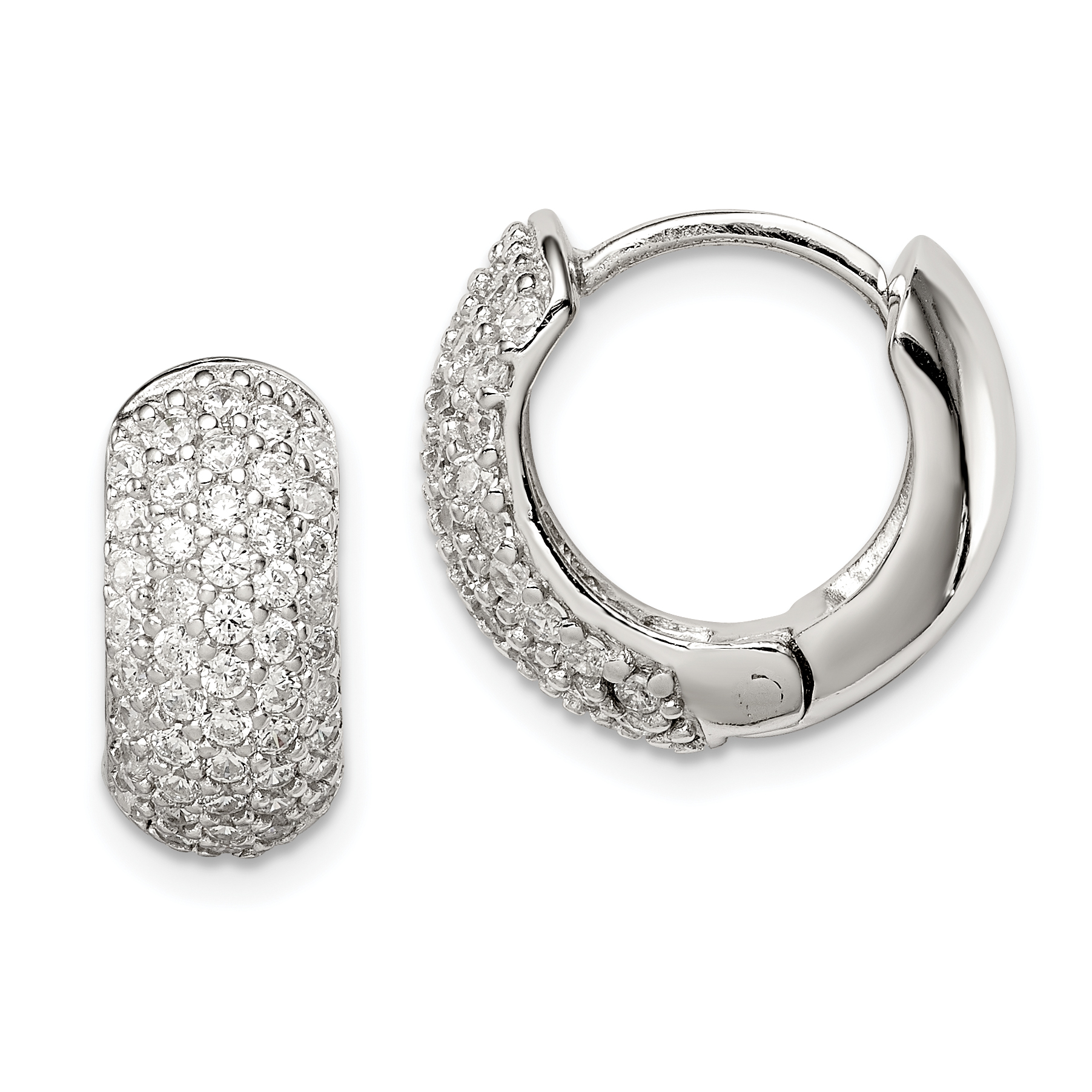 Sterling Silver Rhodium-plated CZ Hinged Hoop Earrings (QE7326)