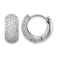 Sterling Silver Rhodium-plated CZ Hinged Hoop Earrings view 1