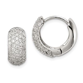 Sterling Silver Rhodium-plated CZ Hinged Hoop Earrings