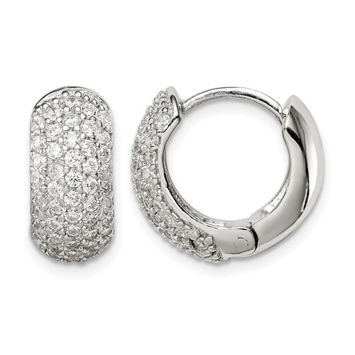 Sterling Silver Rhodium-plated CZ Hinged Hoop Earrings